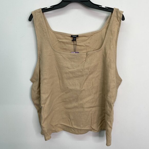 Express Women's Top XXL Beige Linen Blend Square Neck Tank Top Size XXL - Picture 2 of 7